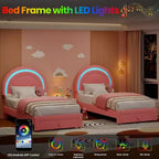 Struttura letto singola a LED con cassetto portaoggetti e testiera a forma di arcobaleno