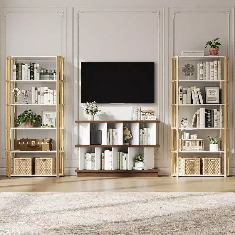 Libreria geometrica a 8 cubi con scomparti aperti