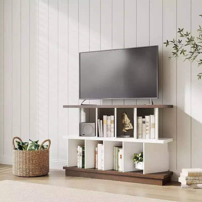 Libreria geometrica a 8 cubi con scomparti aperti