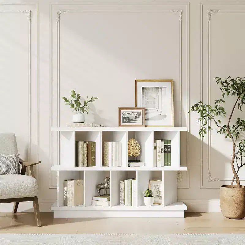 Libreria geometrica a 8 cubi con scomparti aperti