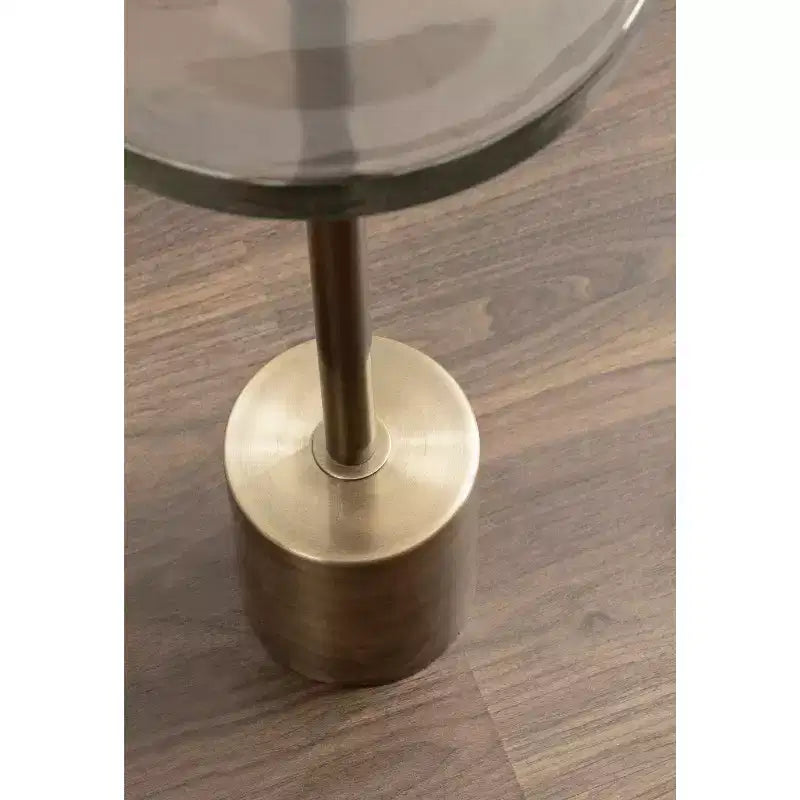 Tavolino rotondo in vetro con base in metallo