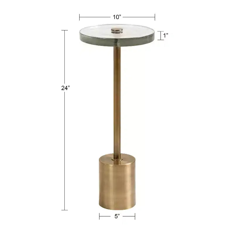 Tavolino rotondo in vetro con base in metallo