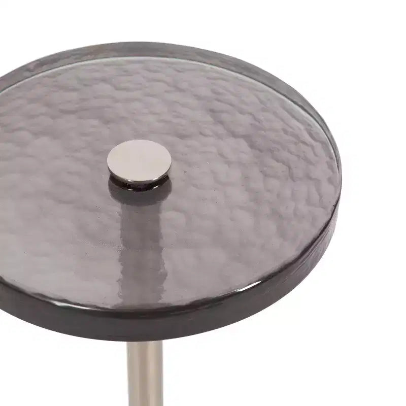 Tavolino rotondo in vetro con base in metallo