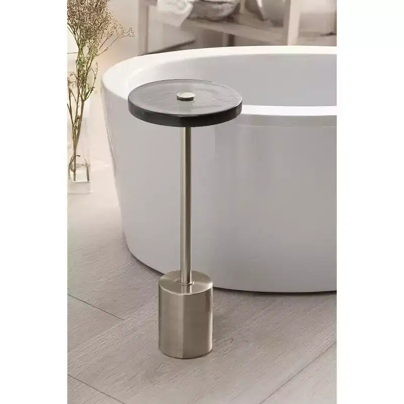 Tavolino rotondo in vetro con base in metallo