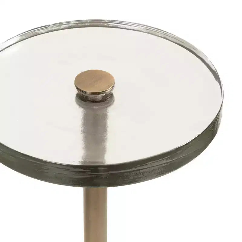 Tavolino rotondo in vetro con base in metallo