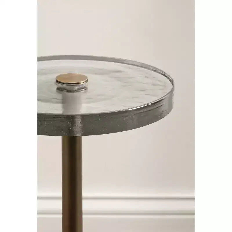 Tavolino rotondo in vetro con base in metallo