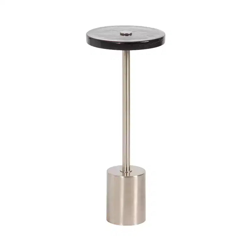 Tavolino rotondo in vetro con base in metallo