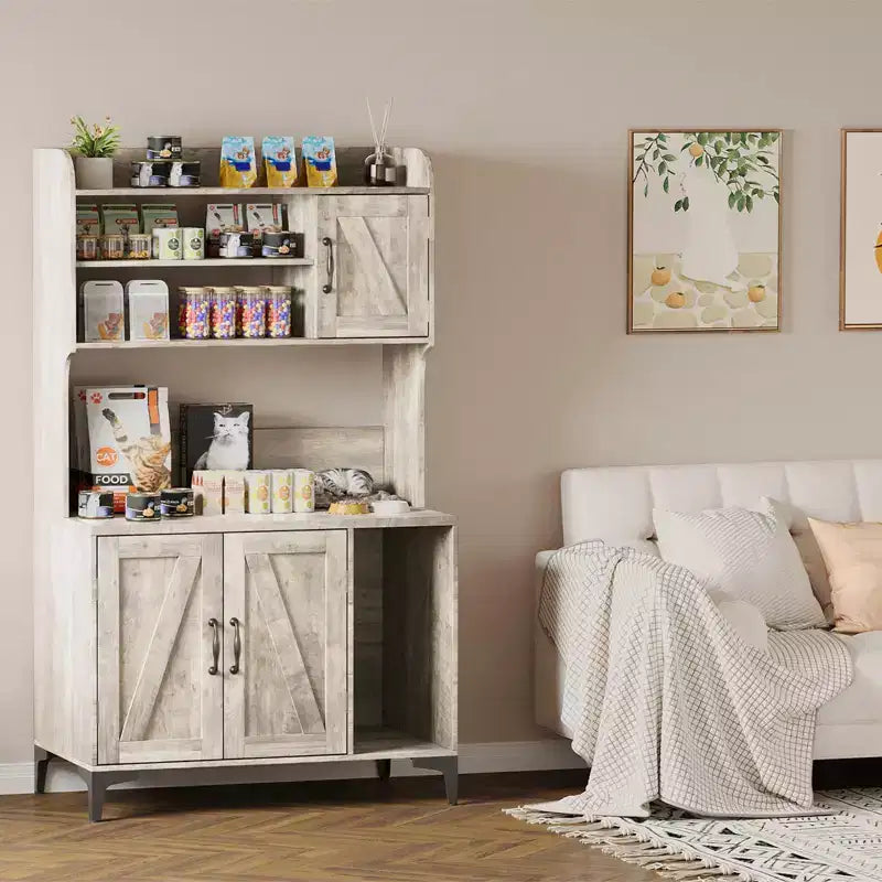 Cat Litter Box Enclosure with Storage Shelf, Modern Wooden Hidden Litter Box Furniture with Storage Shelving, Ideal for Indoor Cats