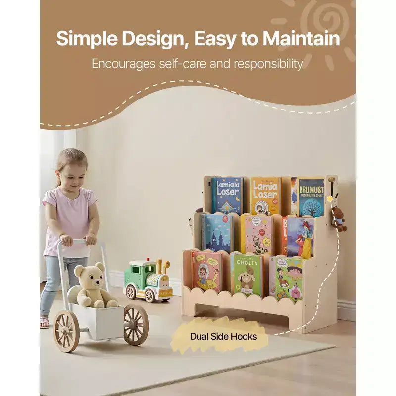 Libreria per bambini a 3 ripiani smerlati con doppi ganci – Marrone