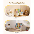 Libreria per bambini a 3 ripiani smerlati con doppi ganci – Marrone