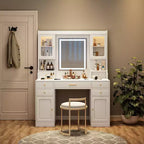 Makeup Vanity Desk Vanity Table Dressing Table with Mirror, 6 Drawers & Shelves, White - ModernLuxe