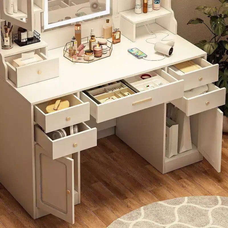 Toeletta Trucco con Specchio Illuminato e 6 Cassetti