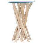 Tavolino rotondo in teak con ripiano in vetro