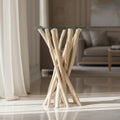 Tavolino rotondo in teak con ripiano in vetro