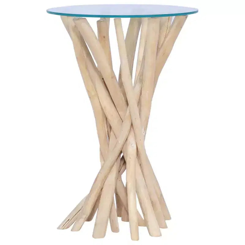 Tavolino rotondo in teak con ripiano in vetro