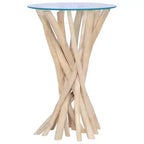 Tavolino rotondo in teak con ripiano in vetro