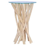 Tavolino rotondo in teak con ripiano in vetro