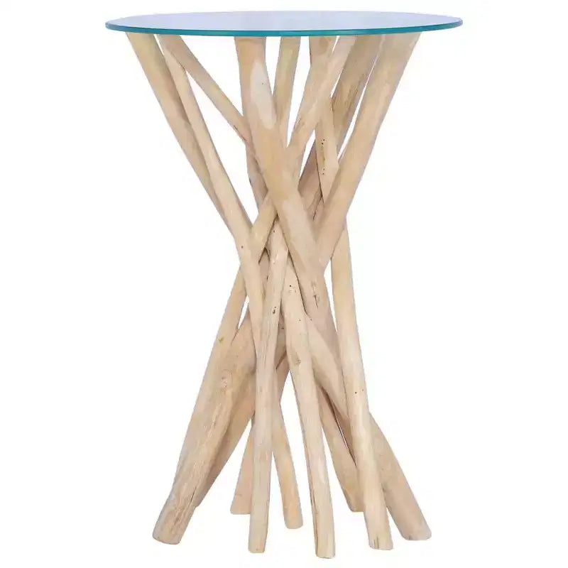 Tavolino rotondo in teak con ripiano in vetro