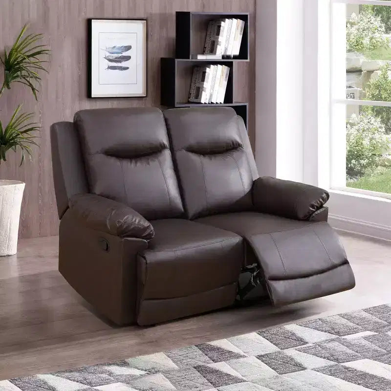 MAYEERTY Reclining Loveseat, 2-Seat Breathable Semi-PU Leather Recliner with Adjustable Backrests for Living Room, Brown