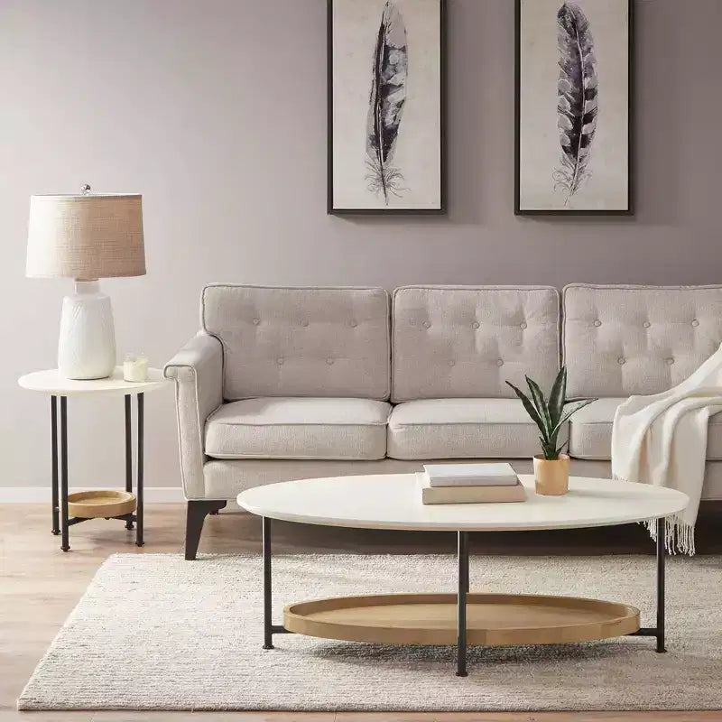 Tavolino rotondo con base in metallo – Bianco