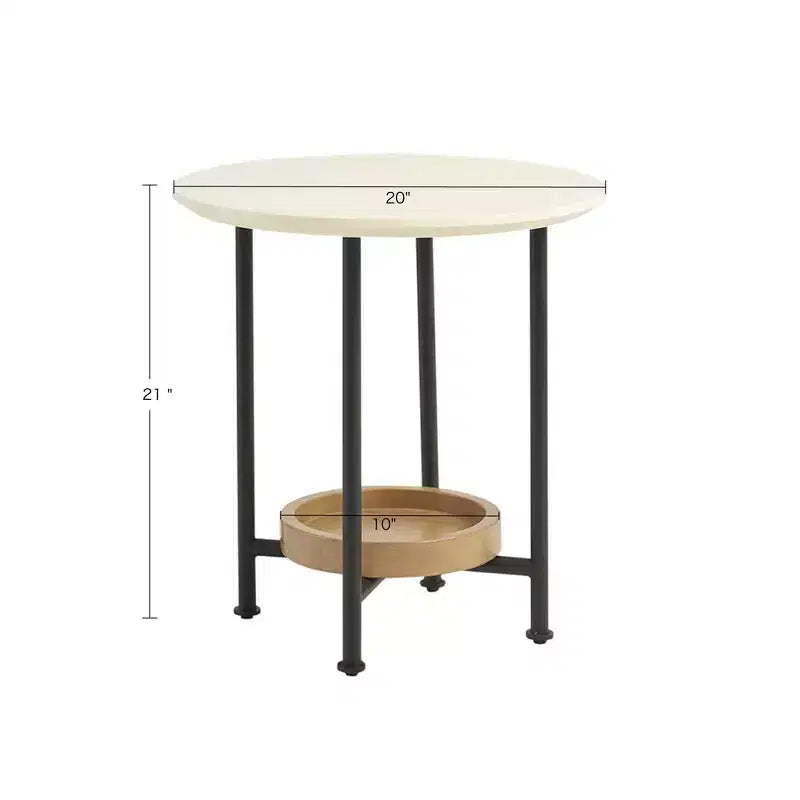 Tavolino rotondo con base in metallo – Bianco