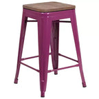 Emma and Oliver 24H Backless Counter Height Stool with Wood Seat