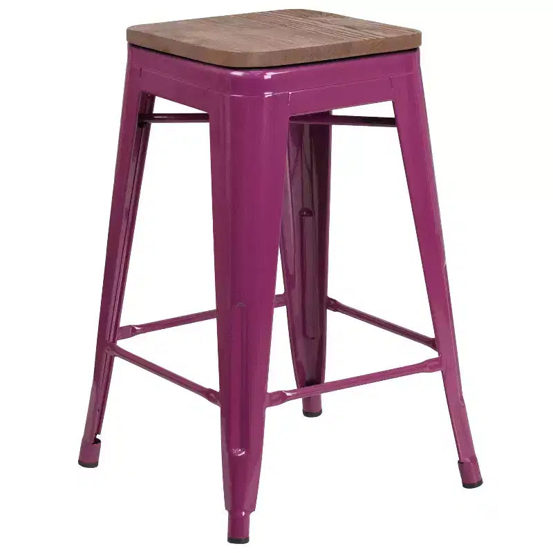 Emma and Oliver 24H Backless Counter Height Stool with Wood Seat