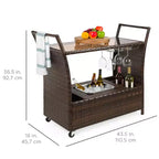 Carrello Bar Mobile da Esterno in Vimini con Secchiello Ghiaccio e Piano in Vetro – Marrone