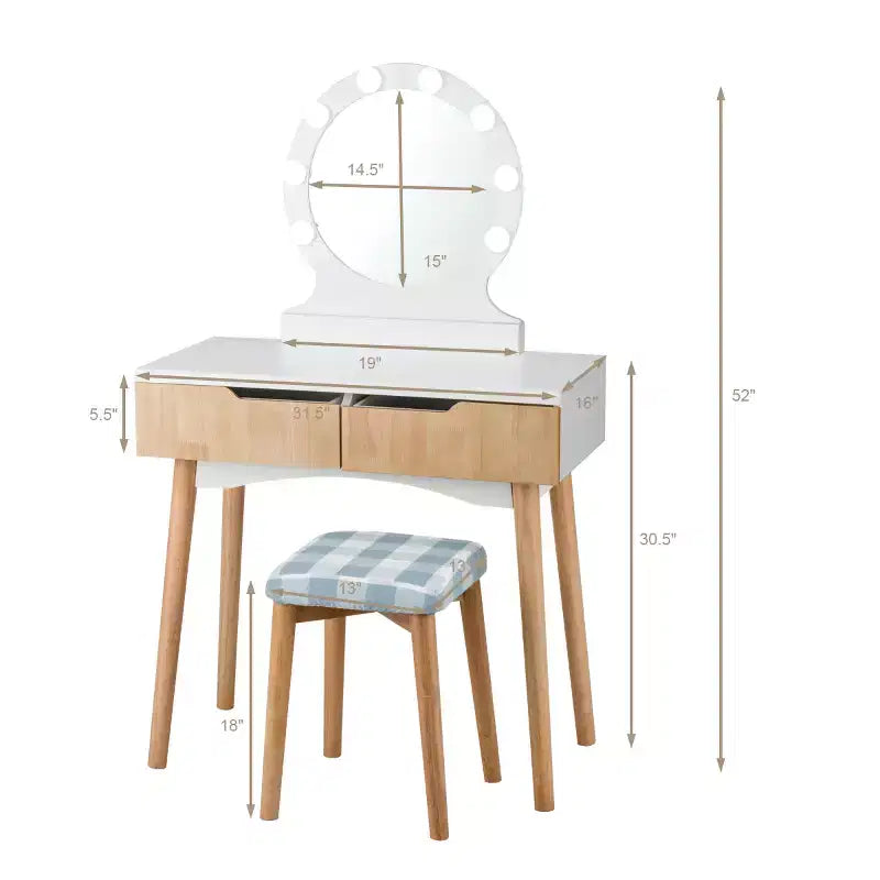 Toeletta illuminata con specchio e sgabello