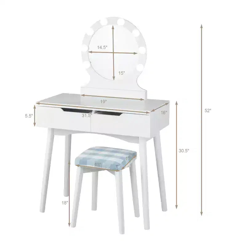 Toeletta illuminata con specchio e sgabello