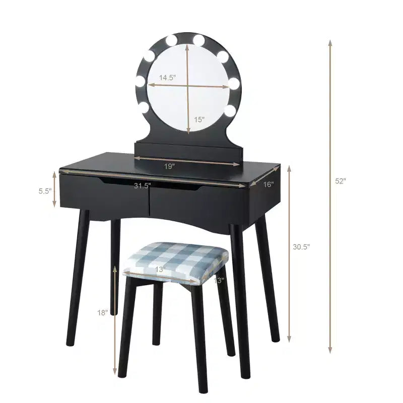 Toeletta illuminata con specchio e sgabello