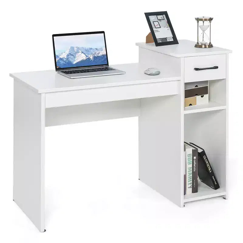 Scrivania per computer con cassetto e ripiano – Bianca