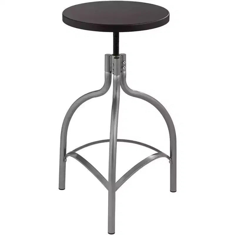Elm Lane Talor Silver Metal Swivel Bar Stool 29 1/4 High Industrial Adjustable Black Wood Seat with Footrest for Kitchen Counter Height Island Home