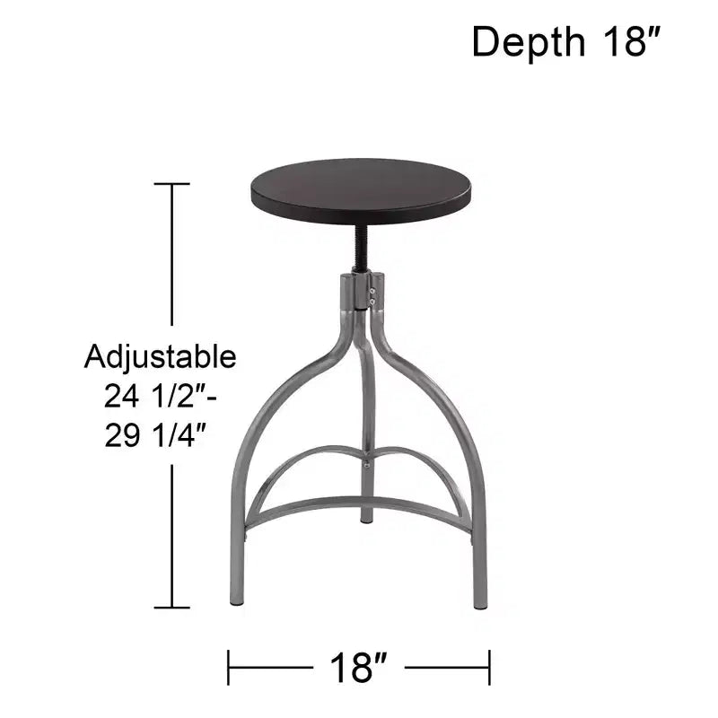 Sgabello da bar girevole regolabile con struttura in metallo e sedile in legno