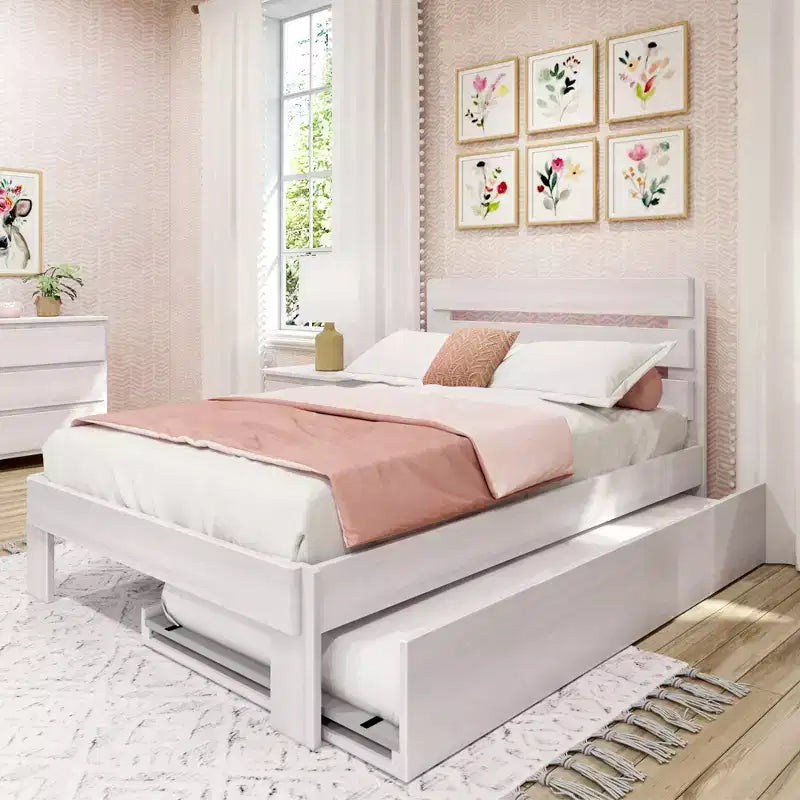 Struttura letto matrimoniale stile fattoria con testiera e letto estraibile