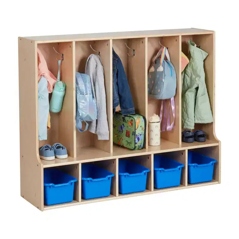 Appendiabiti a 5 scomparti per bambini con panca e contenitori