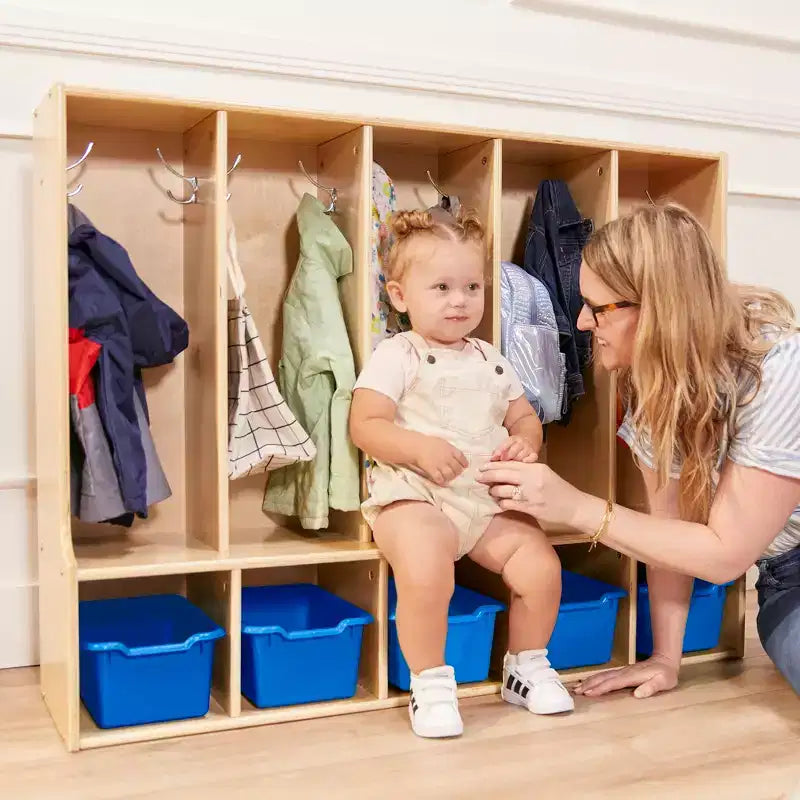 Appendiabiti a 5 scomparti per bambini con panca e contenitori