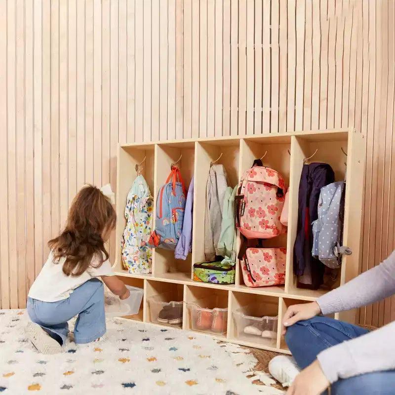 Appendiabiti a 5 scomparti per bambini con panca e contenitori