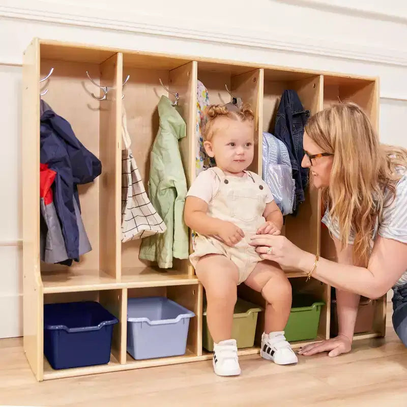 Appendiabiti a 5 scomparti per bambini con panca e contenitori