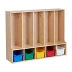 ECR4Kids Streamline 5-Section Toddler Coat Locker with Bench and 5 Scoop Front Bins