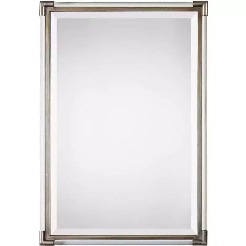 Uttermost Rectangular Vanity Accent Wall Mirror Modern Beveled Silver Leaf Acrylic Rod Frame 23 Wide for Bathroom Bedroom Home